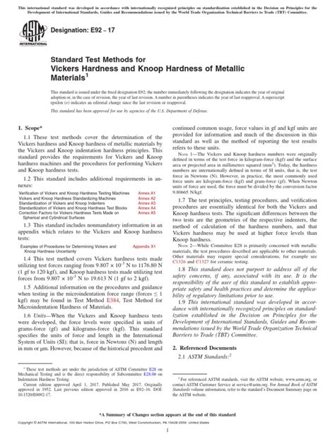 astm standard for vickers hardness test|astm e92 pdf free download.